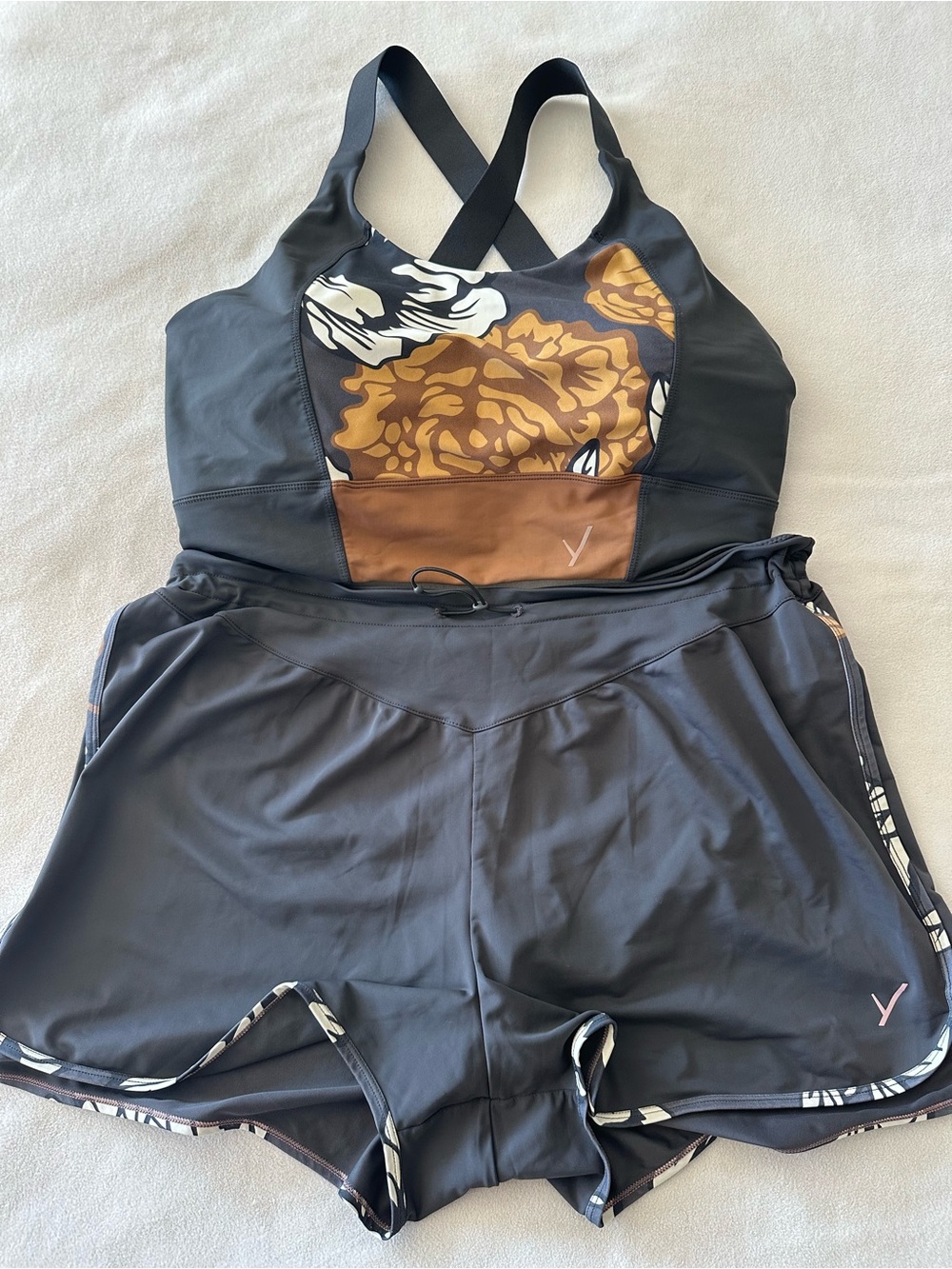 Indyeva Matching Swim Set Timador Crop Top & Song Board Shorts Floral Charcoal